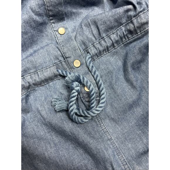 Wendy Williams Womens Romper Short Denim Chambray Collar Drawstring Size M - Picture 13 of 14